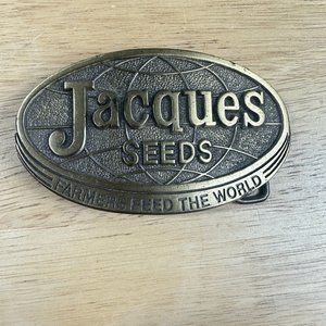 Vintage 1977 Jacques Seeds Brass Belt Buckle - Lewis advertising - Brass